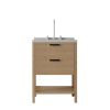 24" Brown Wood Freestanding Bathroom Vanity With White Sink And Two Drawers