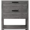 30" Gray Wood Freestanding Bathroom Vanity With White Sink And Two Drawers