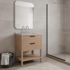 30" Brown Wood Freestanding Bathroom Vanity With White Sink And Two Drawers