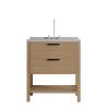 36" Brown Wood Freestanding Bathroom Vanity With White Sink And Two Drawers
