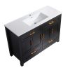 48" Black Wood Freestanding Four Door Bathroom Vanity With White Sink And Four Drawers