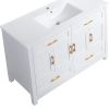 48" White Wood Freestanding Four Door Bathroom Vanity With Sink And Four Drawers