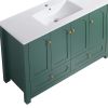 48" Green Wood Freestanding Four Door Bathroom Vanity With White Sink And Two Drawers