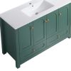 48" Green Wood Freestanding Four Door Bathroom Vanity With White Sink And Two Drawers
