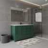 48" Green Wood Freestanding Four Door Bathroom Vanity With White Sink And Two Drawers