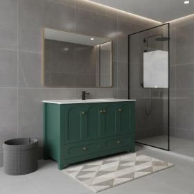 48" Green Wood Freestanding Four Door Bathroom Vanity With White Sink And Two Drawers