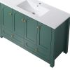 48" Green Wood Freestanding Four Door Bathroom Vanity With White Sink And Two Drawers