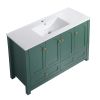 48" Green Wood Freestanding Four Door Bathroom Vanity With White Sink And Two Drawers
