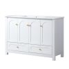 48" White Wood Freestanding Four Door Bathroom Vanity With Sink And Two Drawers