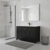 48" Black Wood Freestanding Four Door Bathroom Vanity With White Sink And Two Drawers