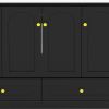 48" Black Wood Freestanding Four Door Bathroom Vanity With White Sink And Two Drawers