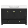 48" Black Wood Freestanding Four Door Bathroom Vanity With White Sink And Two Drawers
