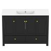 48" Black Wood Freestanding Four Door Bathroom Vanity With White Sink And Two Drawers