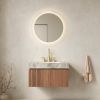 30" Brown Wood Floating Single Door Bathroom Vanity With White Sink
