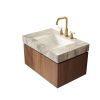 30" Brown Wood Floating Single Door Bathroom Vanity With White Sink