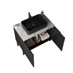 30" Black Wood Freestanding Double Door Bathroom Vanity