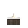 36" Black Wood Floating Single Door Bathroom Vanity With White Sink
