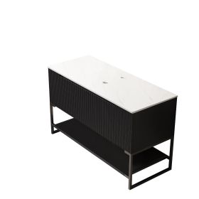 48" Black Wood Freestanding Three Door Bathroom Vanity