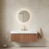 48" Brown Wood Floating Double Door Bathroom Vanity With White Sink