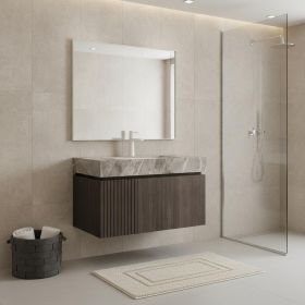 30" Black Wood Floating Single Door Bathroom Vanity With White Sink
