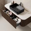 48" Brown Wood Floating Bathroom Vanity With Black Sink And Two Drawers