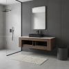 48" Brown Wood Floating Bathroom Vanity With Black Sink And Two Drawers