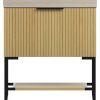 30" Gold Wood Freestanding Bathroom Vanity With White Sink