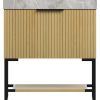 30" Brown Wood Freestanding Bathroom Vanity With White Sink