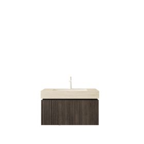 30" Black Wood Floating Bathroom Vanity With White Sink