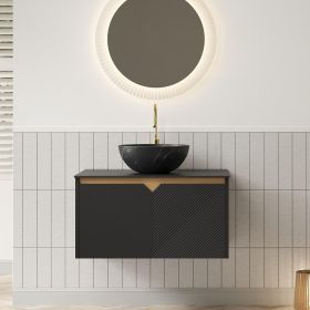 30" Black Wood Floating Double Door Bathroom Vanity With Sink