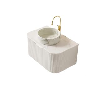 30" White Wood Floating Bathroom Vanity With Sink