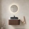 30" Brown Wood Floating Bathroom Vanity With Black Sink