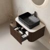30" Brown Wood Floating Bathroom Vanity With Black Sink