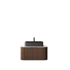 30" Brown Wood Floating Bathroom Vanity With Black Sink