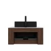 30" Brown Wood Floating Bathroom Vanity With Black Sink