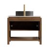 36" Brown Wood Freestanding Double Door Bathroom Vanity With Black Sink