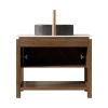 36" Brown Wood Freestanding Double Door Bathroom Vanity With Black Sink