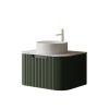 30" Green Wood Floating Bathroom Vanity With White Sink