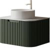 30" Green Wood Floating Bathroom Vanity With White Sink