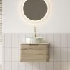 24" Brown Wood Floating Bathroom Vanity With White Sink