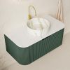 36" Green Wood Floating Bathroom Vanity With White Sink