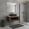 36" Brown Wood Floating Bathroom Vanity With Black Sink