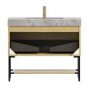 36" Brown Wood Freestanding Bathroom Vanity With White Sink