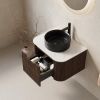 24" Brown Wood Floating Bathroom Vanity With Black Sink