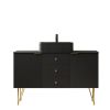 48" Black Wood Freestanding Three Door Bathroom Vanity With Sink And Two Drawers