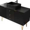 48" Black Wood Freestanding Three Door Bathroom Vanity With Sink And Two Drawers