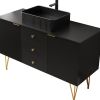 48" Black Wood Freestanding Three Door Bathroom Vanity With Sink And Two Drawers