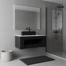 36" Black Wood Floating Bathroom Vanity With Sink
