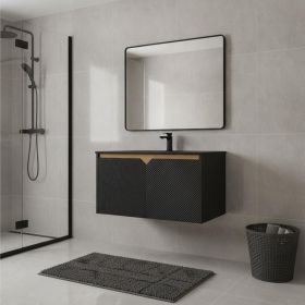 30" Black Wood Floating Double Door Bathroom Vanity