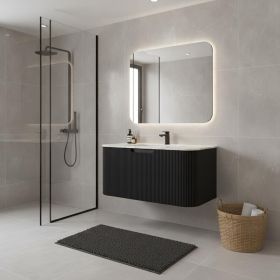 30" Black Wood Floating Bathroom Vanity